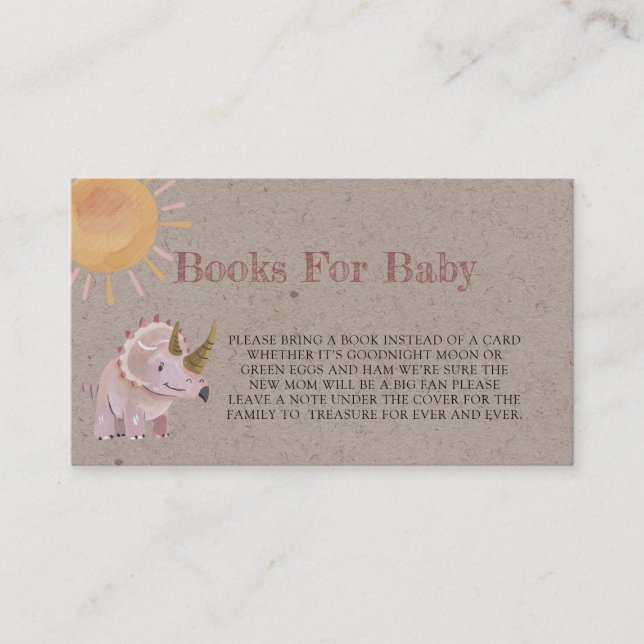 Kraft Pink Dinosaur Books For Baby Enclosure Card (Front)