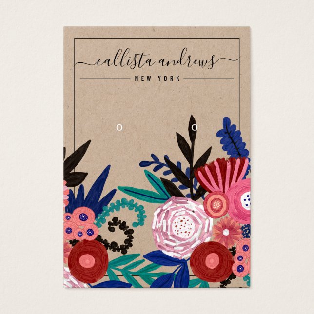 Kraft Pink Floral Cursive Earring Display Card (Front)