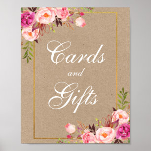 Kraft Pink Floral Gold Wedding Cards Gifts Poster