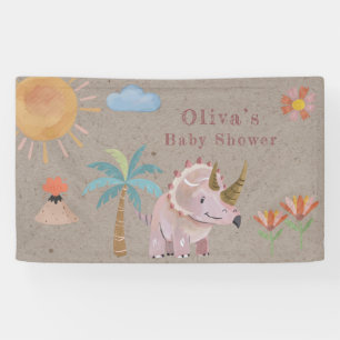 Kraft Pink Triceratops Dinisaur Girl Baby Shower Banner