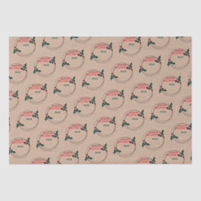 Kraft Please Deliver To, Customised Christmas Tissue Paper (Front)