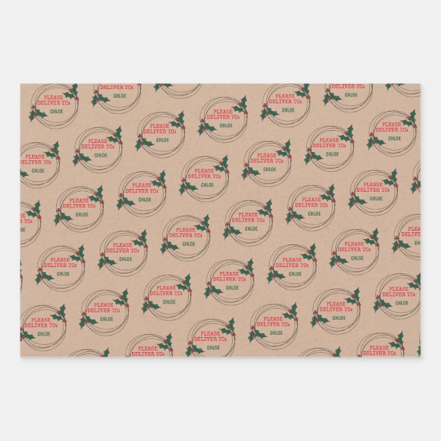 Kraft Please Deliver To, Customised Christmas Wrapping Paper Sheet (Front)