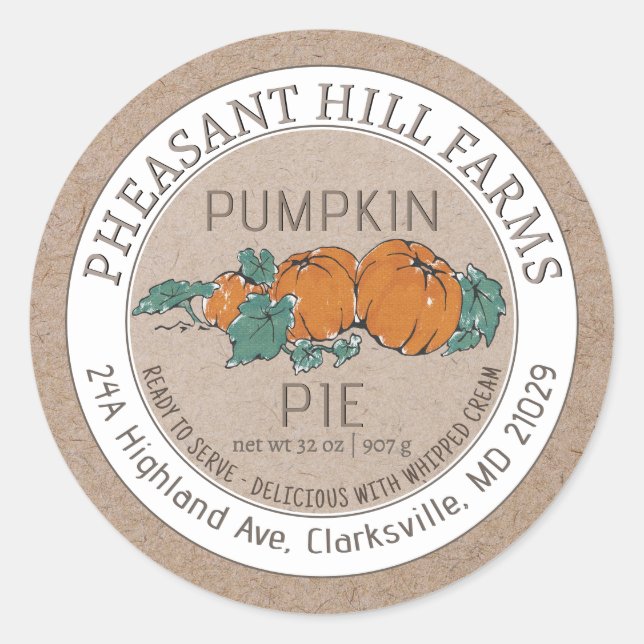 Kraft Pumpkin Pie Pumpkins on Vine illustration Classic Round Sticker (Front)