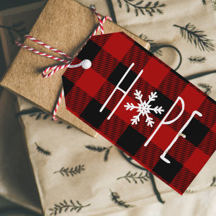 Kraft Red Buffalo Plaid Hope & Christmas Gift Tags