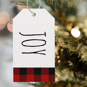 Kraft Red Buffalo Plaid & Joy Christmas Gift Tags