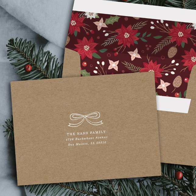 Kraft Red Christmas Bow Floral Holiday Envelope (Creator Uploaded)