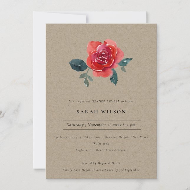 KRAFT RED GREEN ROSE FLORAL GENDER REVEAL INVITE (Front)