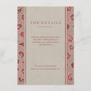 Kraft red Lace rustic country wedding detail card