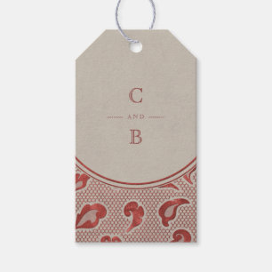 Kraft red Lace rustic country wedding monogram Gift Tags