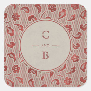 Kraft red Lace rustic country wedding monogram Square Sticker