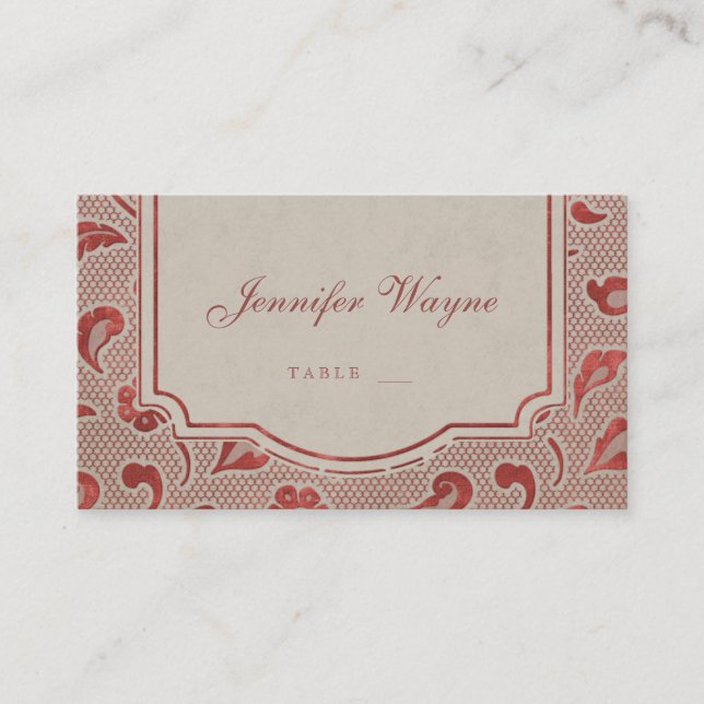 Kraft red Lace rustic country wedding place cards (Front)