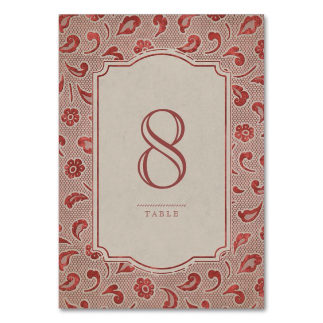 Kraft red Lace rustic country wedding table card (Front)