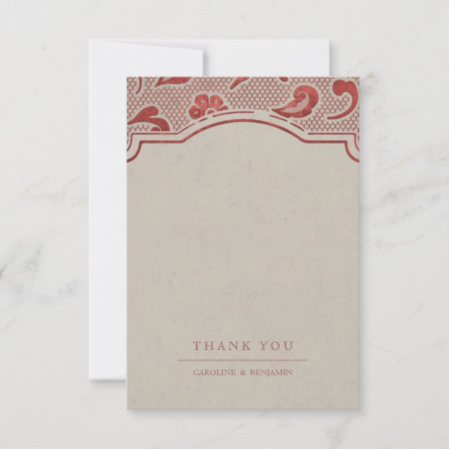 Kraft red Lace rustic country wedding thank you (Front)
