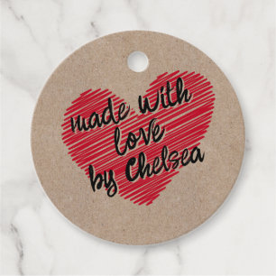 Kraft Red Sketchy Heart "Made with Love"  Favour Tags