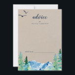 Kraft Rocky Mountain Destination Wedding Advice Card<br><div class="desc">This kraft Rocky Mountain destination wedding advice card is perfect for an outdoor wedding and can be used for any event. The design features a blue and green painted wilderness landscape with watercolor pine trees, birds and mountains on a faux light kraft paper background. These advice cards can be used...</div>