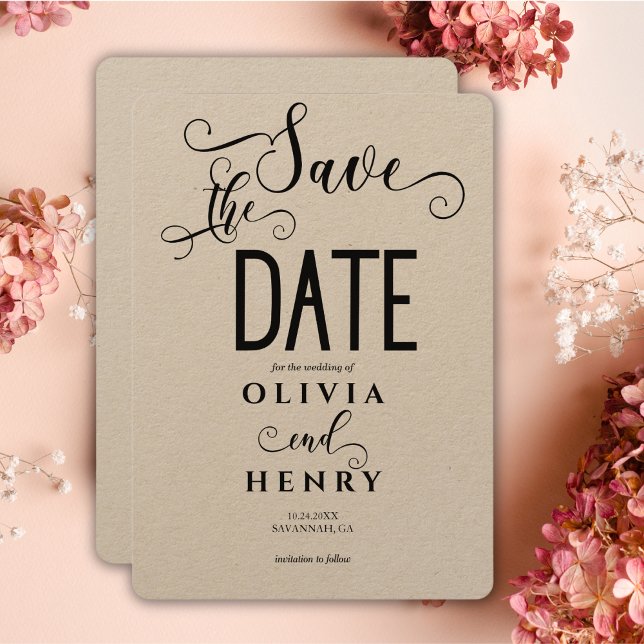 Kraft Romantic Calligraphy Script Photo QR Code  Save The Date (Creator Uploaded)