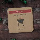 Kraft & Rustic BBQ Party Birthday Coaster<br><div class="desc">A brown kraft & rustic BBQ Party coaster with a barbecue illustration. Perfect for a birthday,  backyard party,  neighbours or any summer reception you organise with friends or family!</div>