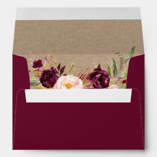 Kraft Rustic Burgundy Floral Invitation Envelope
