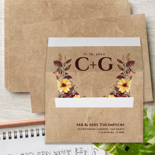 Kraft Rustic Fall Floral Custom Monogram Wedding Envelope