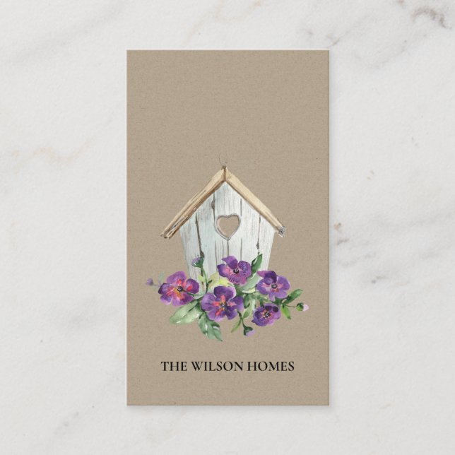KRAFT RUSTIC FLORAL BIRDHOUSE REAL ESTATE REALTOR BUSINESS CARD (Front)
