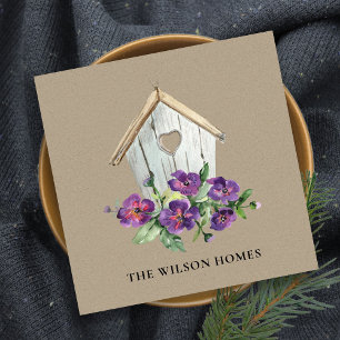 KRAFT RUSTIC FLORAL BIRDHOUSE REAL ESTATE REALTOR SQUARE BUSINESS CARD