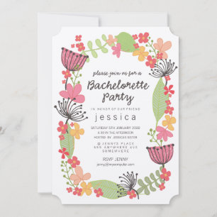 Kraft Rustic Floral Border Bachelorette Party Invi Invitation