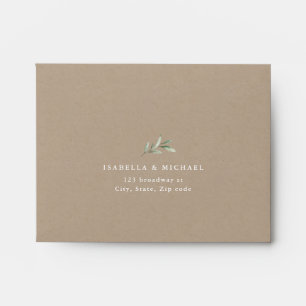 Kraft rustic greenery liner wedding RSVP Envelope