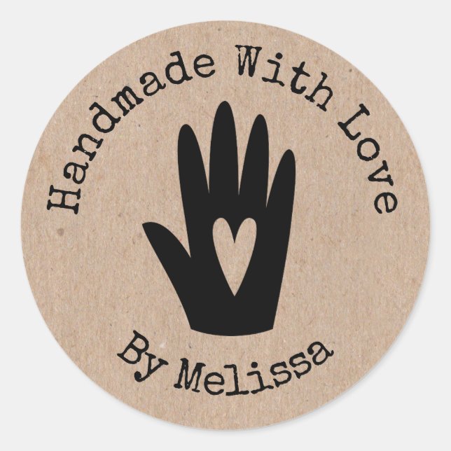 Kraft Rustic Handmade with love Classic Round Sticker (Front)
