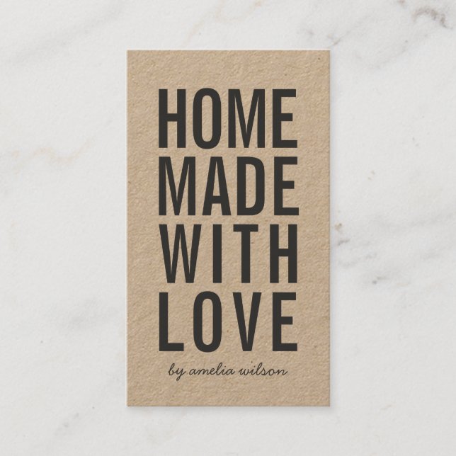 Kraft Rustic Homemade With Love Social Media Business Card (Front)