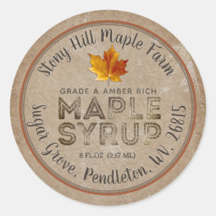 Kraft Rustic Kitchen Vintage Overlay Maple Syrup   Classic Round Sticker