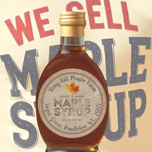 Kraft Rustic Kitchen Vintage Overlay Maple Syrup Classic Round Sticker