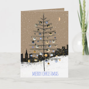 Kraft Rustic Metropolitan Sparse Christmas Tree Holiday Card