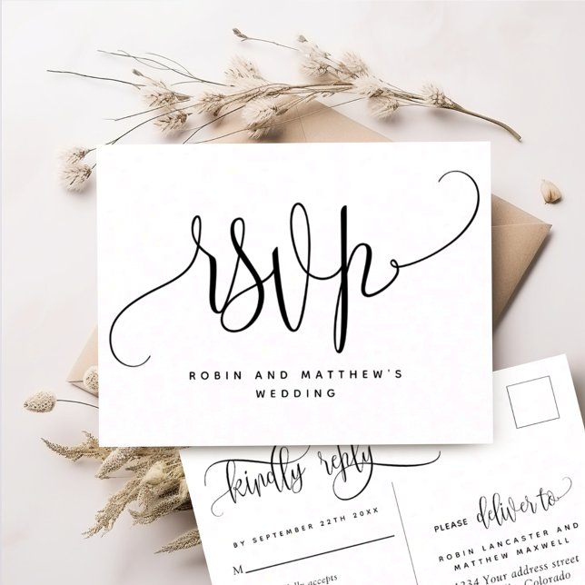 Kraft Rustic Style, Modern Script, RSVP Postcard (Creator Uploaded)