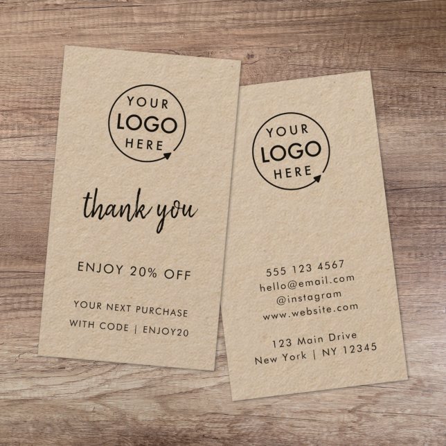 Kraft Rustic | Thank You Business Logo Modern Discount Card (Creator Uploaded)