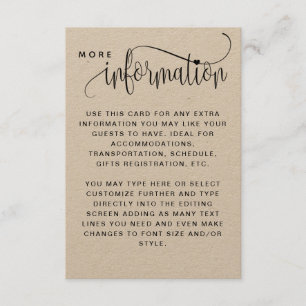 Kraft, Rustic Wedding Information Enclosure Card