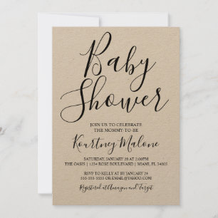 Kraft Script Baby Shower Invitation