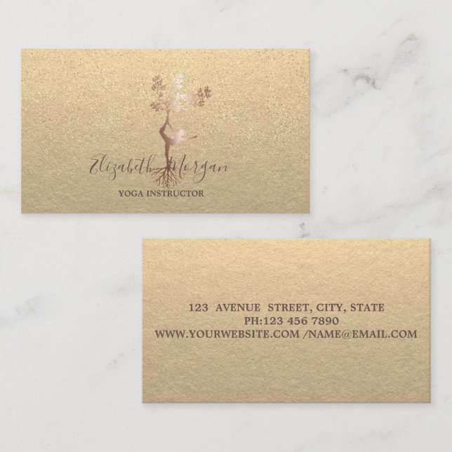 Kraft,Silouette Gold Confetti Yoga Instructor Business Card (Front/Back)