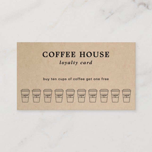 Kraft Simple Brown Modern Cute Coffee Shop Loyalty Card (Front)