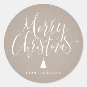 Kraft Simple Calligraphy Merry Christmas Classic Round Sticker