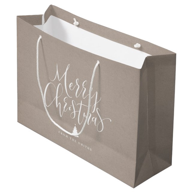 Kraft Simple Calligraphy Merry Christmas Large Gift Bag (Front Angled)