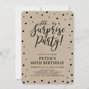 Kraft   Simple Confetti Surprise Birthday Party Invitation