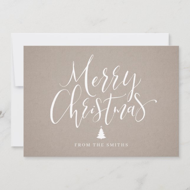 kraft simple handwritten calligraphy Christmas Holiday Card (Front)
