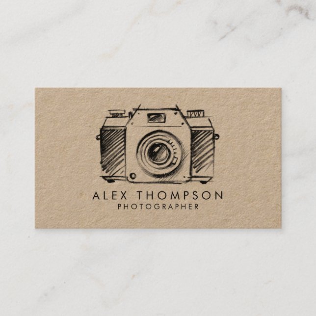 Kraft Sketch Camera Photographer Business Card (Front)