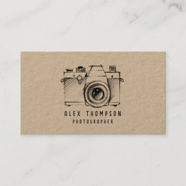 Kraft Sketch Camera Photographer Business Card (Front)