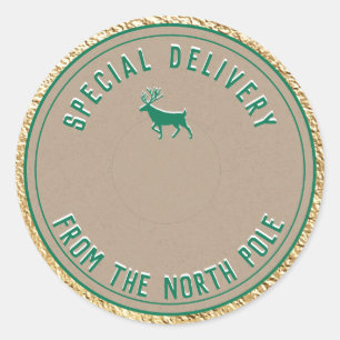 Kraft Special Delivery From The North Pole Gold Cl Classic Round Sticker