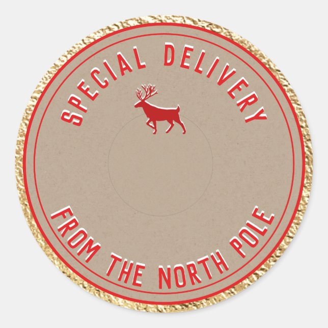 Kraft Special Delivery From The North Pole Gold Classic Round Sticker (Front)