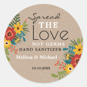 Kraft Spread Love Hand Sanitizer Floral Wedding Classic Round Sticker