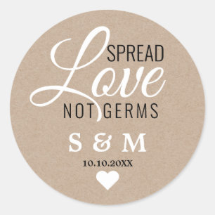 Kraft Spread Love Hand Sanitizer Wedding Monogram Classic Round Sticker