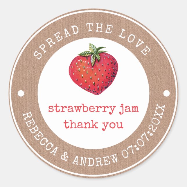 kraft Spread The Love Strawberry Jam Wedding Favou Classic Round Sticker (Front)