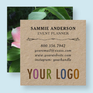 Kraft Square Business Cards with Photo & Logo